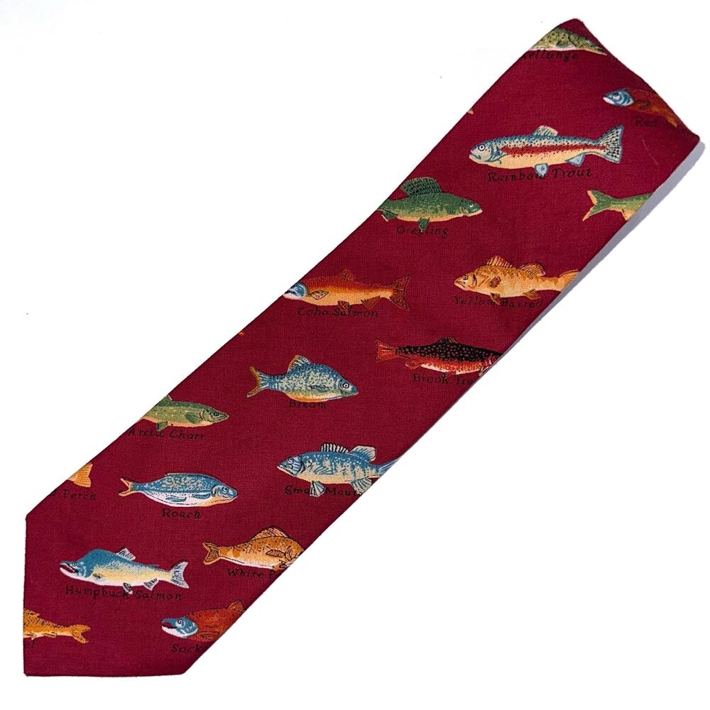 Vintage 70s Orvis Red Fish Species Trout Salmon Perch Cotton Tie